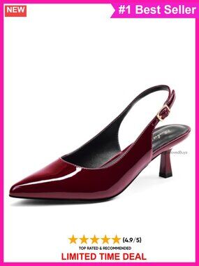 Kitten Heel Slingback Pumps Faux Leather Pointed Toe 2 Inch Heel